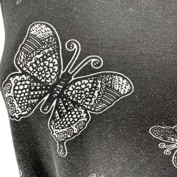 Lularoe Emily Dress Womens L Black White Butterfly Print LS Side Pockets Soft - Picture 6 of 9